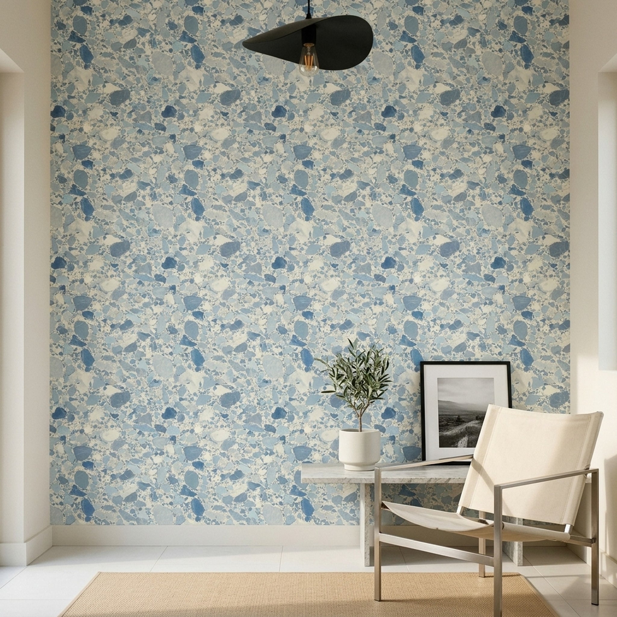 Terrazzo Wallpaper Blue Stone Chips Removable Marble Veining Wall Double Roll