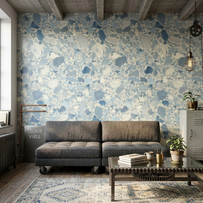 Terrazzo Wallpaper Blue Stone Chips Removable Marble Veining Wall Double Roll
