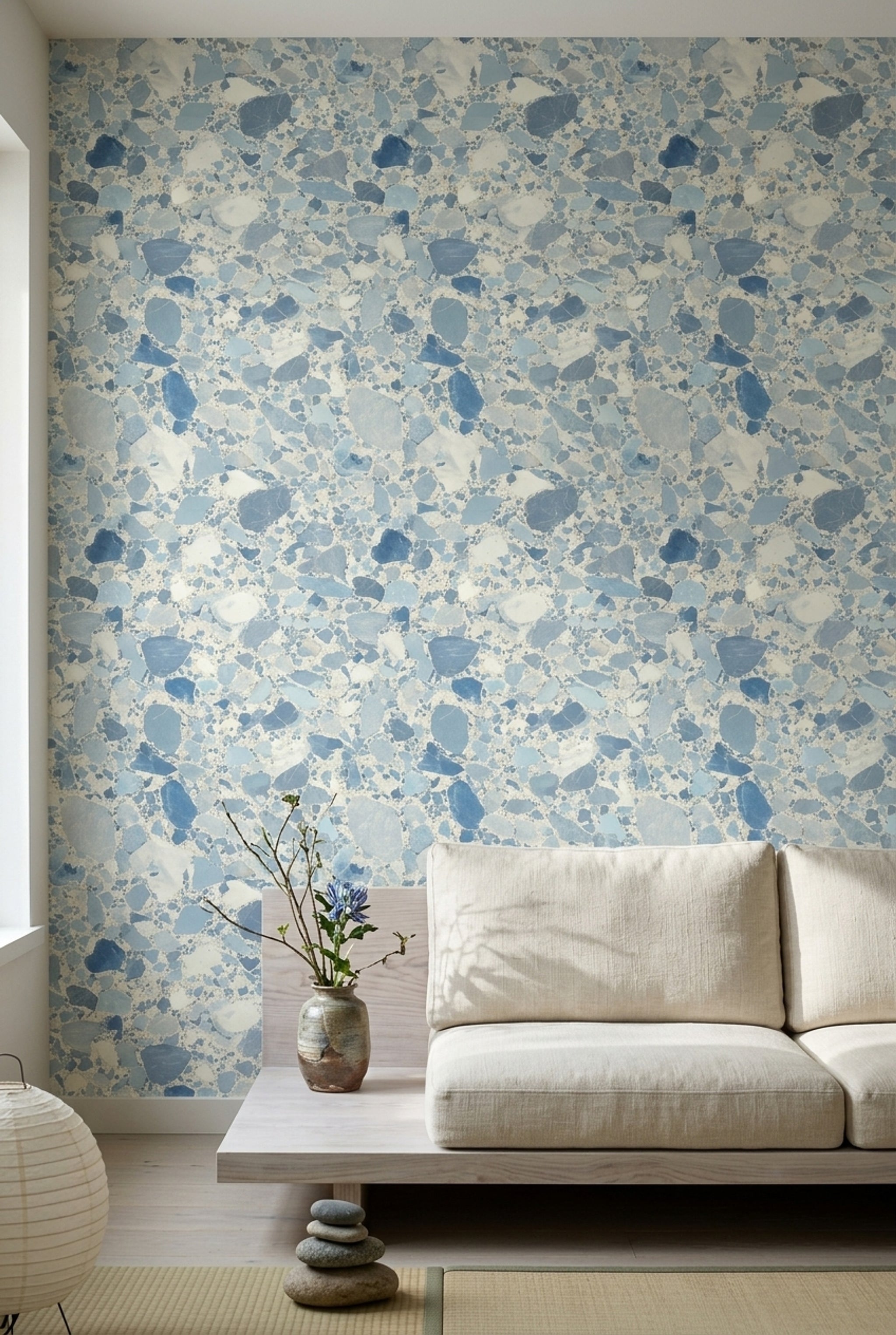 Terrazzo Wallpaper Blue Stone Chips Removable Marble Veining Wall Double Roll