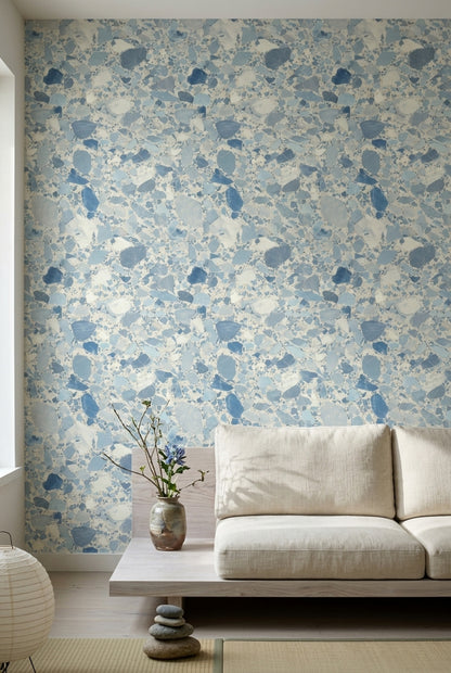 Terrazzo Wallpaper Blue Stone Chips Removable Marble Veining Wall Double Roll