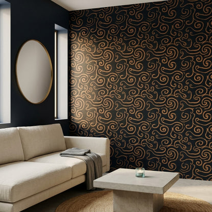 Copper Scrollwork Wallpaper Metallic Swirl Glam Luxury Decorative Mural