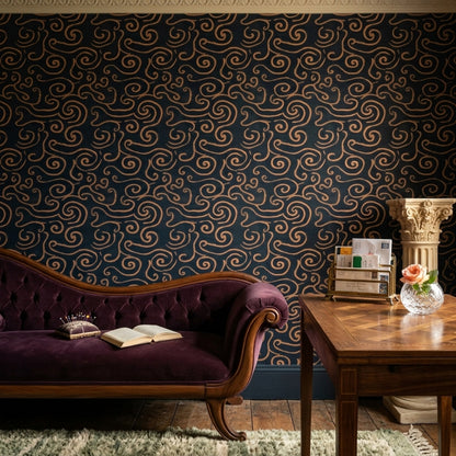 Copper Scrollwork Wallpaper Metallic Swirl Glam Luxury Decorative Mural