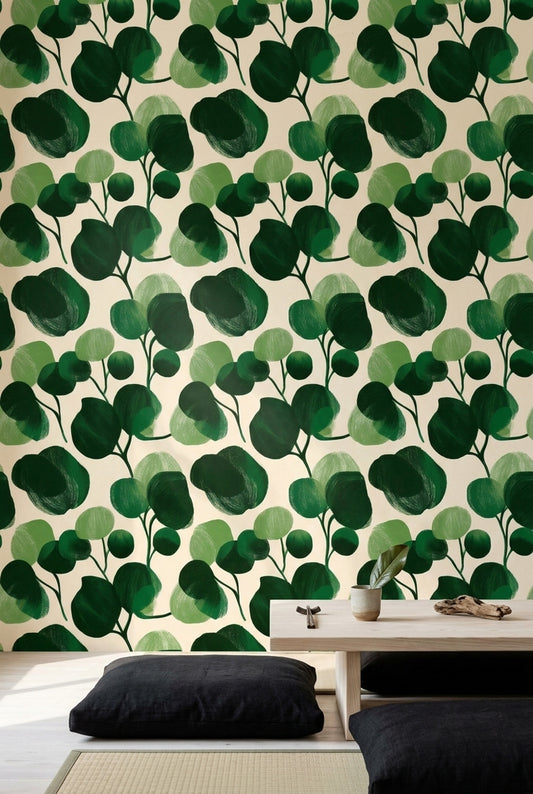 Botanical Wallpaper Green Leaves Eucalyptus Decorative Mural