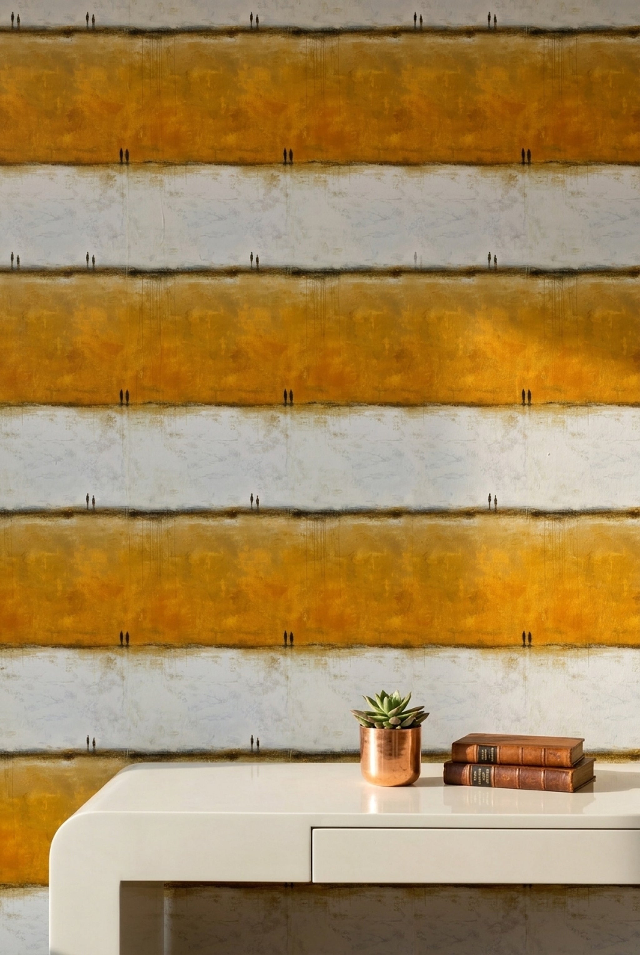 Abstract Landscape Wallpaper Mustard Ochre Removable Textured Paint Wall Double Roll