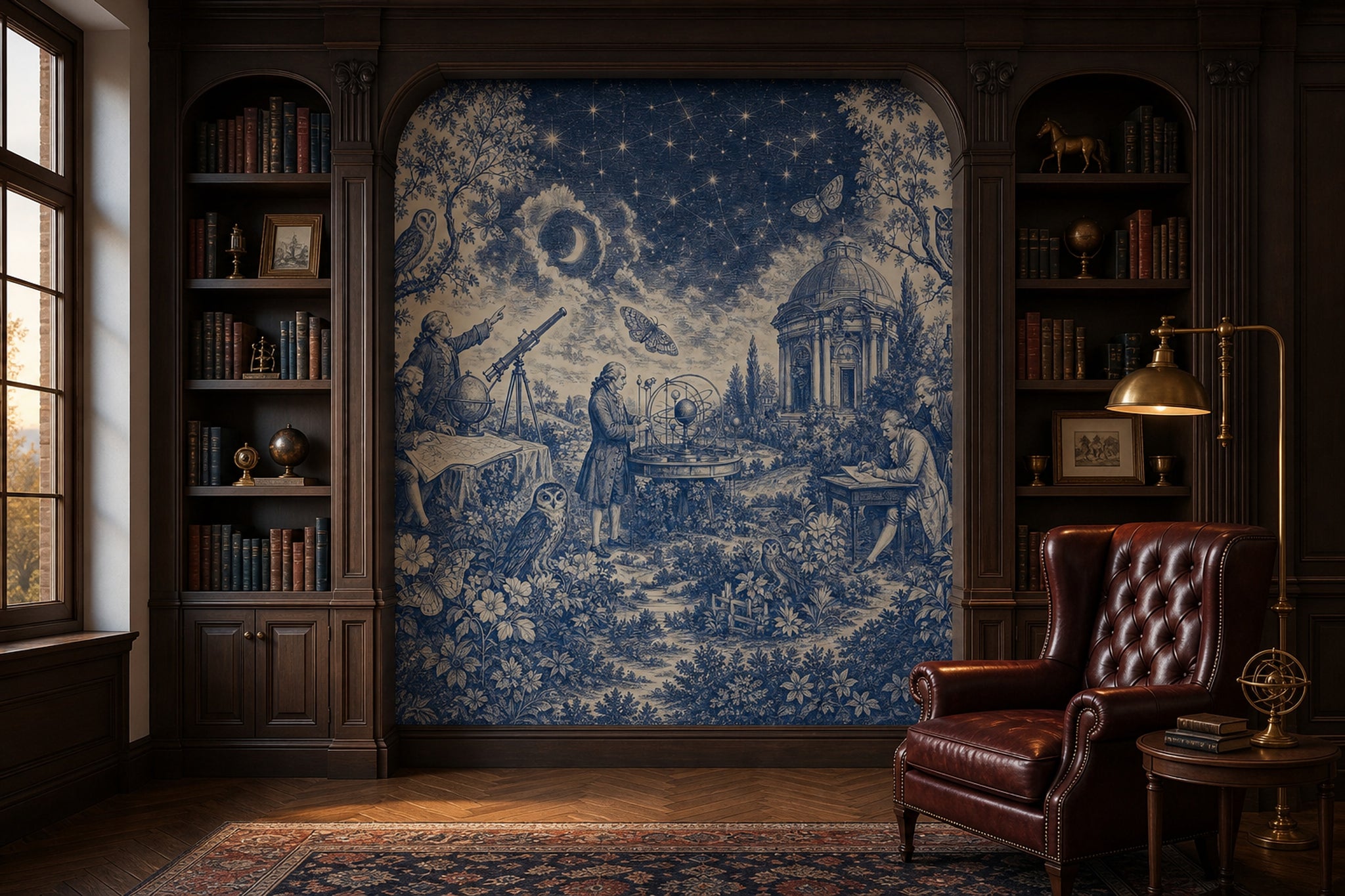Blue Toile Wallpaper Night Sky Astronomy Removable Wall Decor