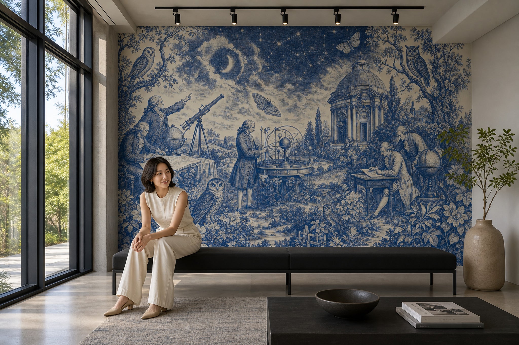 Blue Toile Wallpaper Night Sky Astronomy Removable Wall Decor
