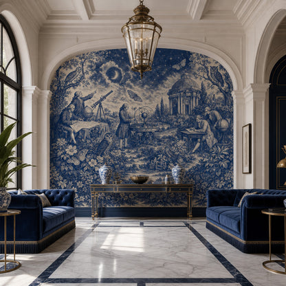 Blue Toile Wallpaper Night Sky Astronomy Removable Wall Decor