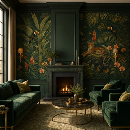 Dark Tropical Jungle Wallpaper Leopard Toucans Wall Mural
