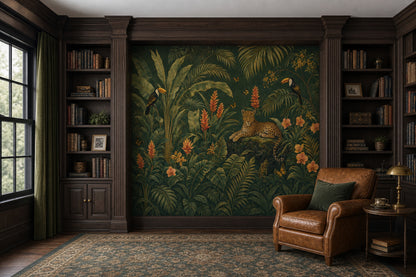 Dark Tropical Jungle Wallpaper Leopard Toucans Wall Mural