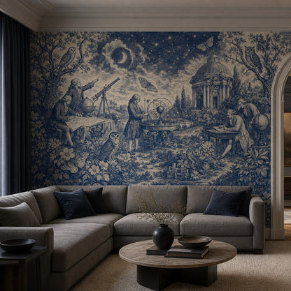 Blue Toile Wallpaper Night Sky Astronomy Removable Wall Decor