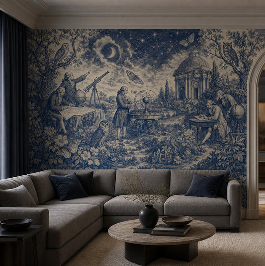 Blue Toile Wallpaper Night Sky Astronomy Removable Wall Decor