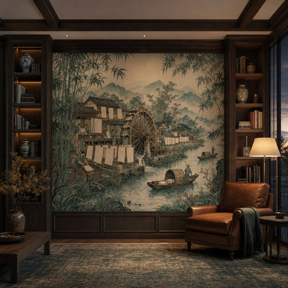 Asian Landscape Wallpaper Bamboo Grove Removable River Wall Decor
