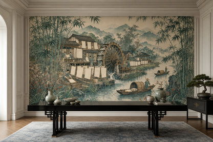 Asian Landscape Wallpaper Bamboo Grove Removable River Wall Decor