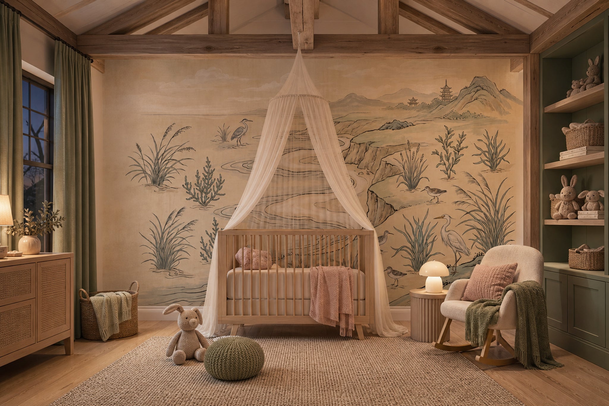 Oriental Landscape Wallpaper Wetlands Winding River Wall Mural