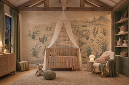 Oriental Landscape Wallpaper Wetlands Winding River Wall Mural
