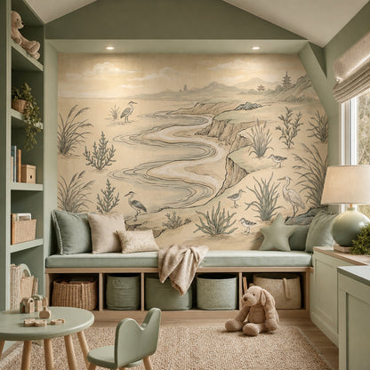 Oriental Landscape Wallpaper Wetlands Winding River Wall Mural
