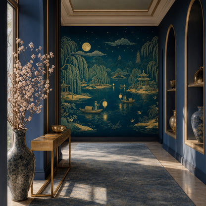 Muted Green Wallpaper Scenic Landscape Removable Wall Decor