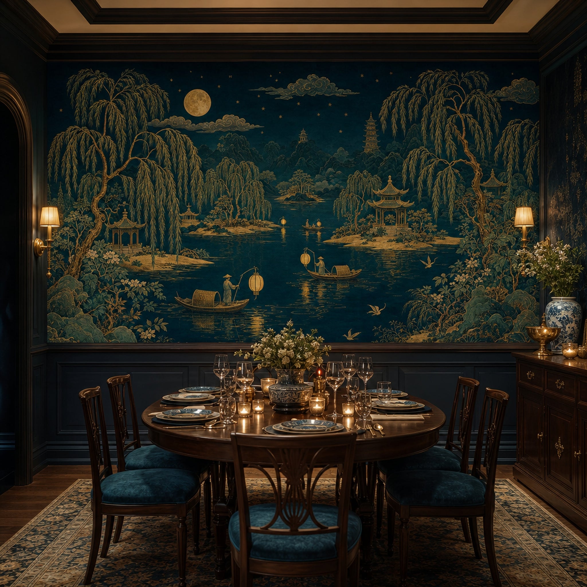 Muted Green Wallpaper Scenic Landscape Removable Wall Decor