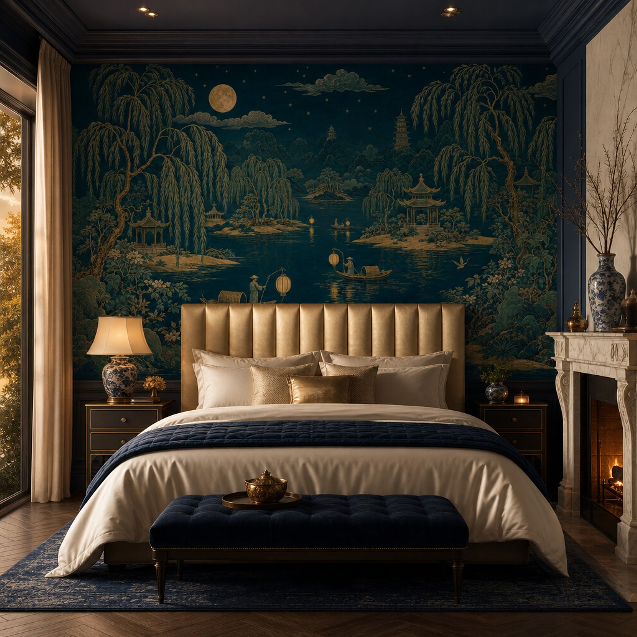 Muted Green Wallpaper Scenic Landscape Removable Wall Decor