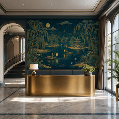 Muted Green Wallpaper Scenic Landscape Removable Wall Decor
