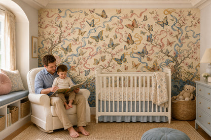 Butterflies Wallpaper Cherry Blossoms Ribbons Removable Wall Decor