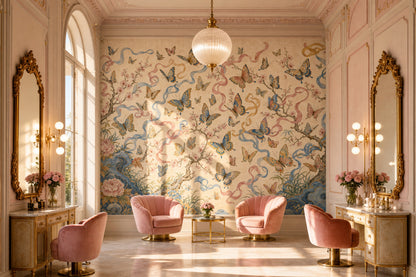Butterflies Wallpaper Cherry Blossoms Ribbons Removable Wall Decor