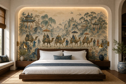 Chinese Landscape Wallpaper Camel Caravan Pavilions Wall Mural