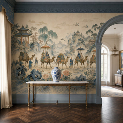 Chinese Landscape Wallpaper Camel Caravan Pavilions Wall Mural