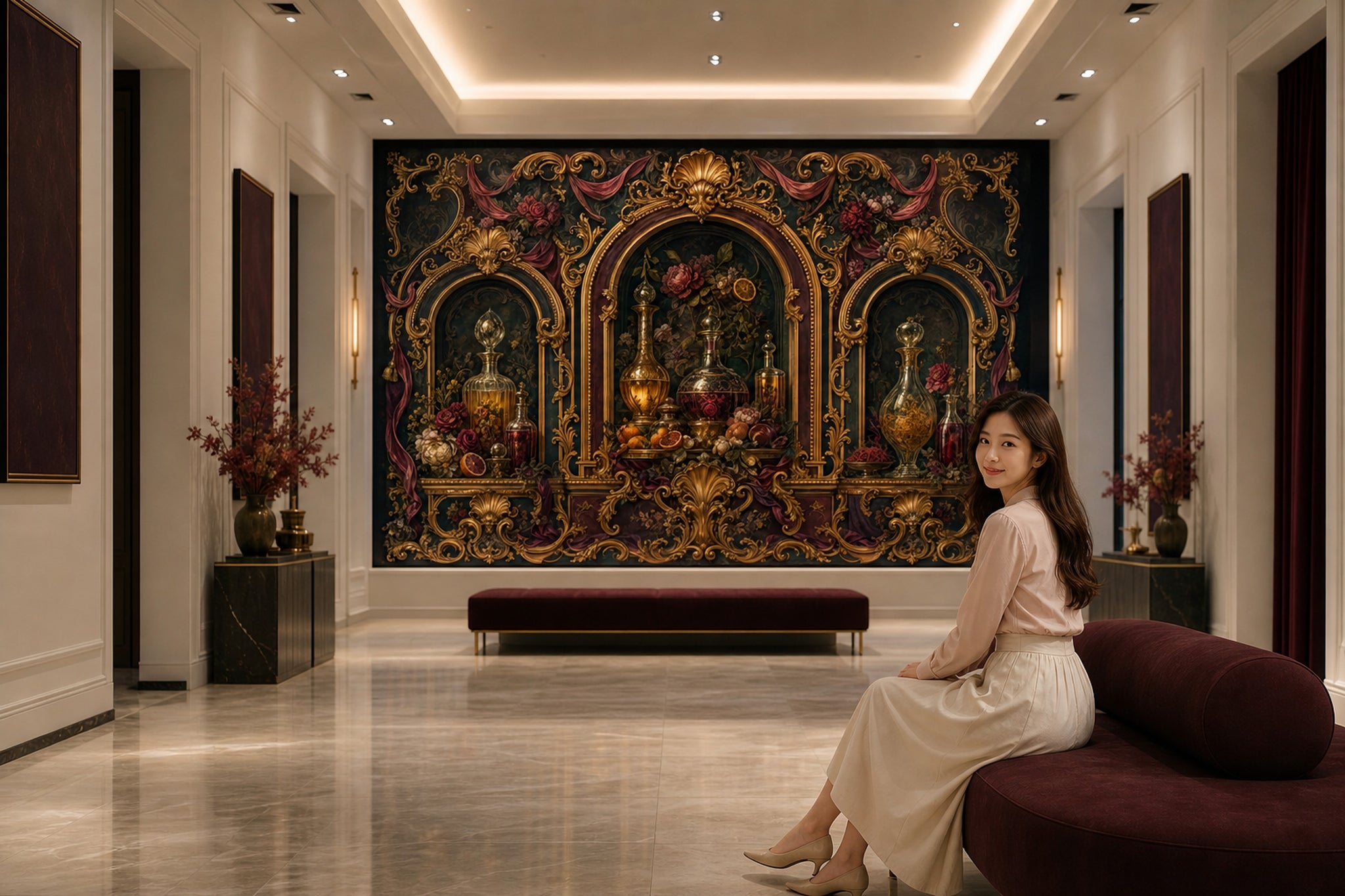 Dark Baroque Wallpaper Rococo Gold Scrollwork Ornate Arches Wall Mural