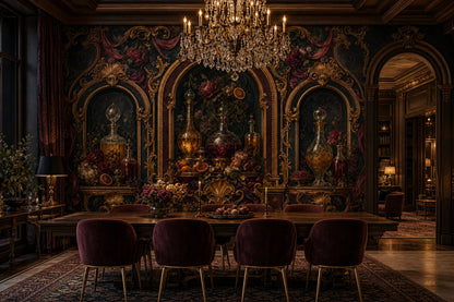 Dark Baroque Wallpaper Rococo Gold Scrollwork Ornate Arches Wall Mural