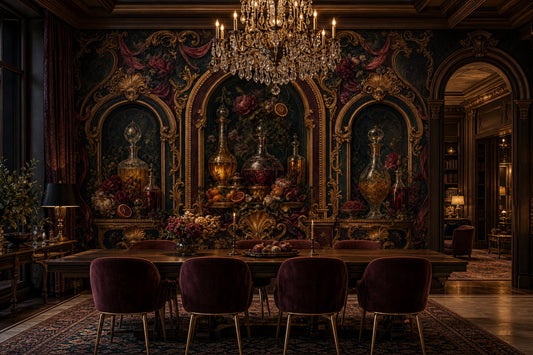Dark Baroque Wallpaper Rococo Gold Scrollwork Ornate Arches Wall Mural