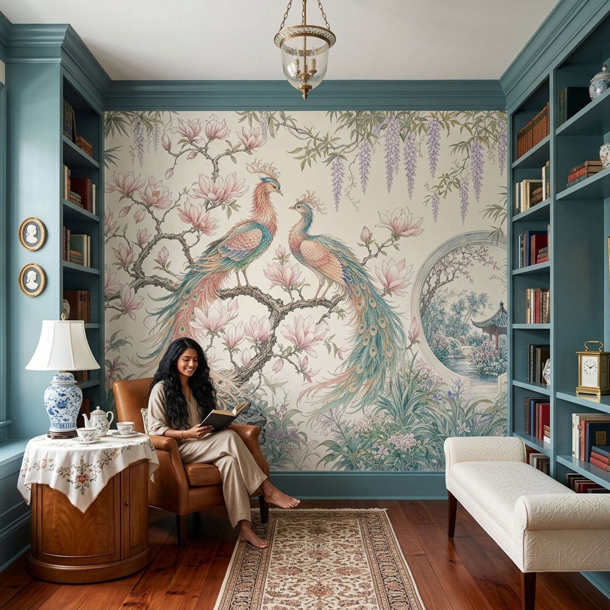 Chinoiserie Wallpaper Bird And Blossom Removable Magnolia Wall Decor
