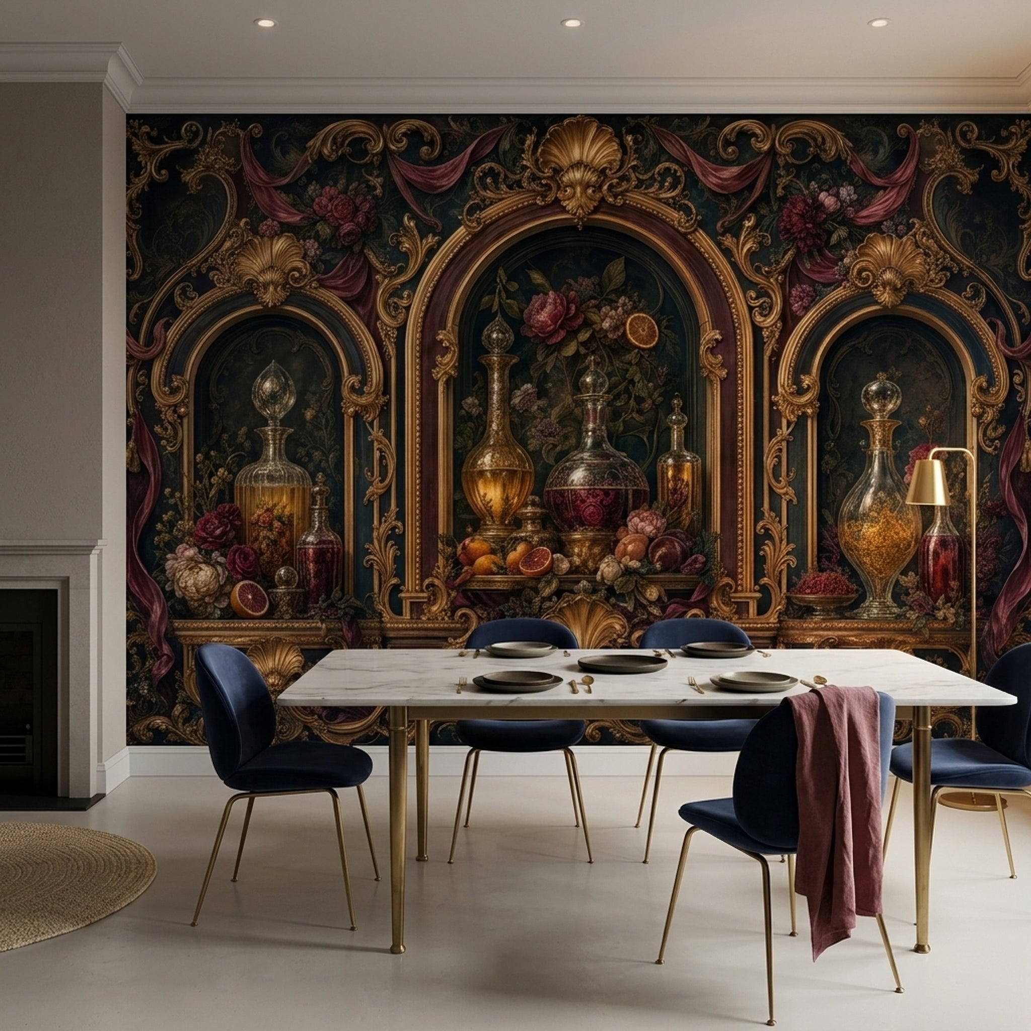 Dark Baroque Wallpaper Rococo Gold Scrollwork Ornate Arches Wall Mural