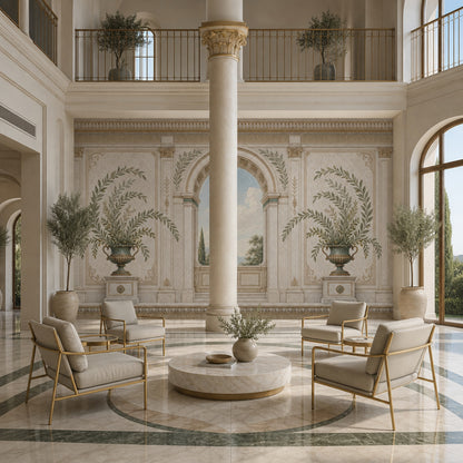 Classical Archway Wallpaper Mediterranean Villa Greek Key Border Removable Wall Decor