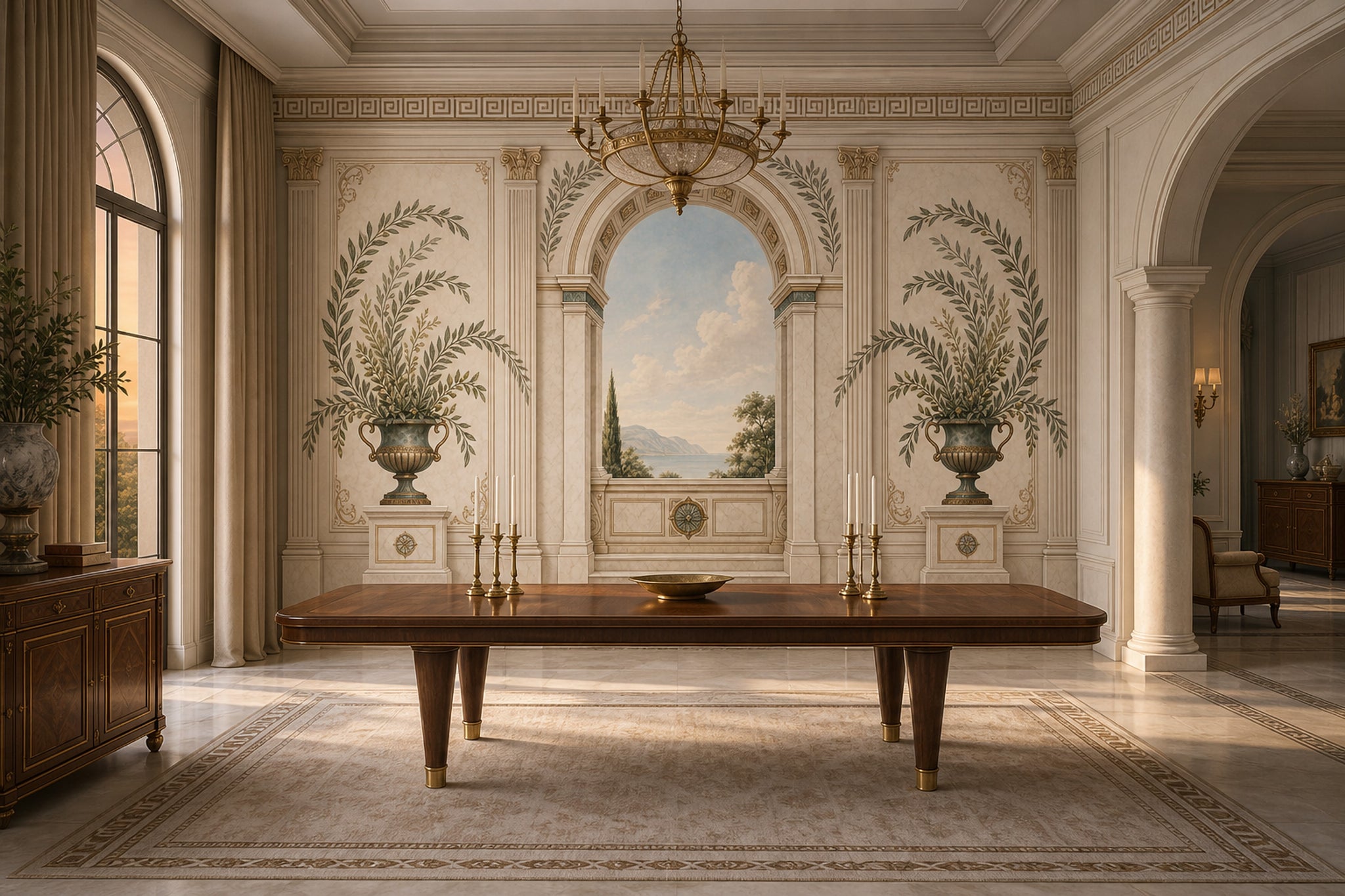 Classical Archway Wallpaper Mediterranean Villa Greek Key Border Removable Wall Decor
