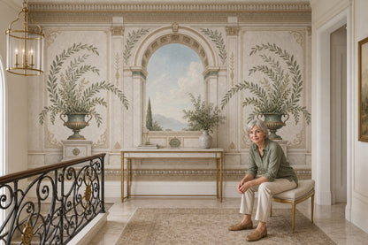 Classical Archway Wallpaper Mediterranean Villa Greek Key Border Removable Wall Decor
