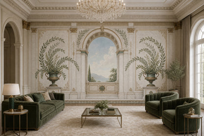 Classical Archway Wallpaper Mediterranean Villa Greek Key Border Removable Wall Decor
