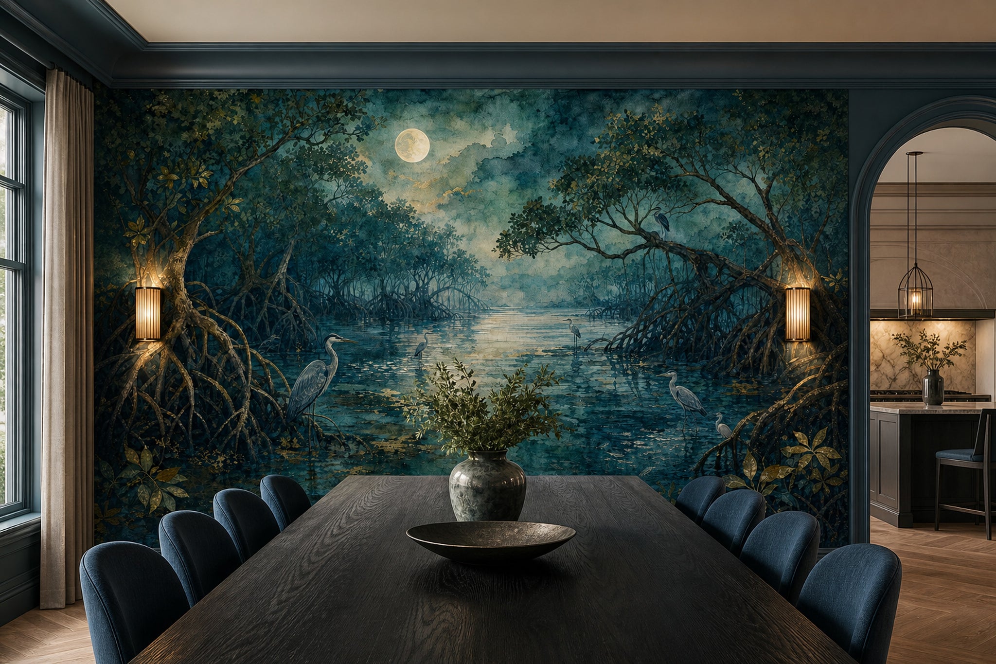 Moonlit Mangrove Wallpaper Dark Misty Night Wall Mural
