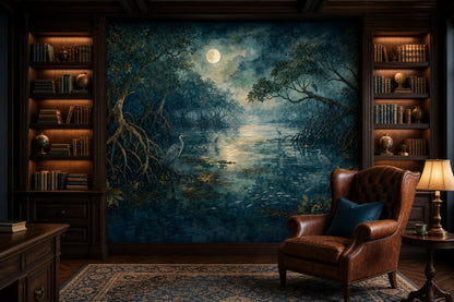 Moonlit Mangrove Wallpaper Dark Misty Night Wall Mural