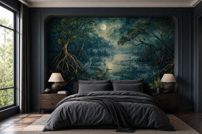 Moonlit Mangrove Wallpaper Dark Misty Night Wall Mural