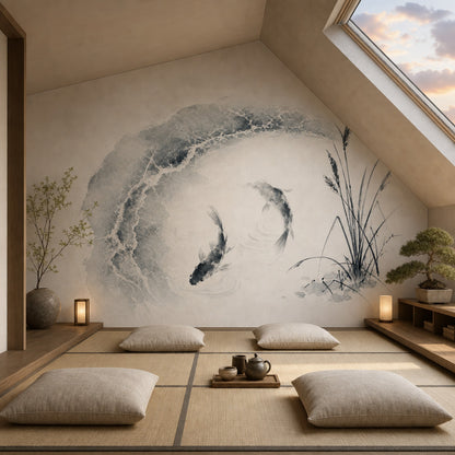 Koi Fish Wallpaper Ink Wash Minimalist Wall Mural