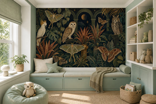Night Garden Wallpaper Tropical Foliage Removable Vintage Illustration Wall Decor