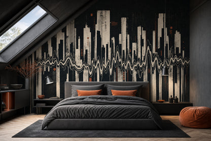 Dark Abstract Cityscape Wallpaper Modern Skyline Removable Geometric Skyscrapers Wall Decor