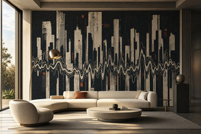 Dark Abstract Cityscape Wallpaper Modern Skyline Removable Geometric Skyscrapers Wall Decor