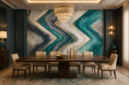 Geometric Zigzag Wallpaper Marble Effect Luxury Glam Removable Wall Decor