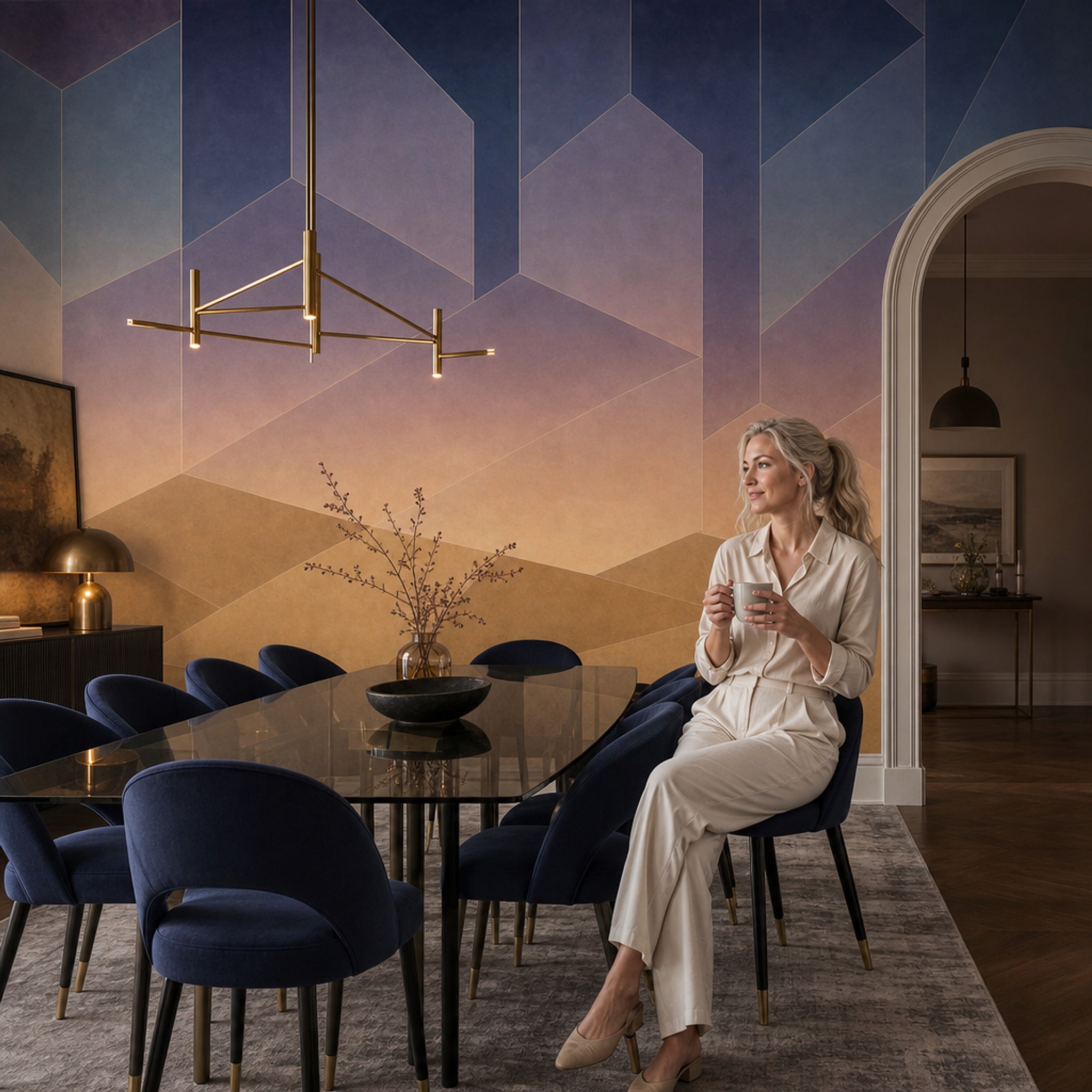 Abstract Geometric Wallpaper Faceted Polygons Removable Ombre Gradient Wall Decor