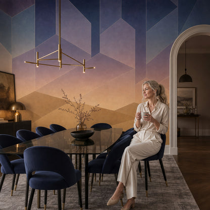 Abstract Geometric Wallpaper Faceted Polygons Removable Ombre Gradient Wall Decor