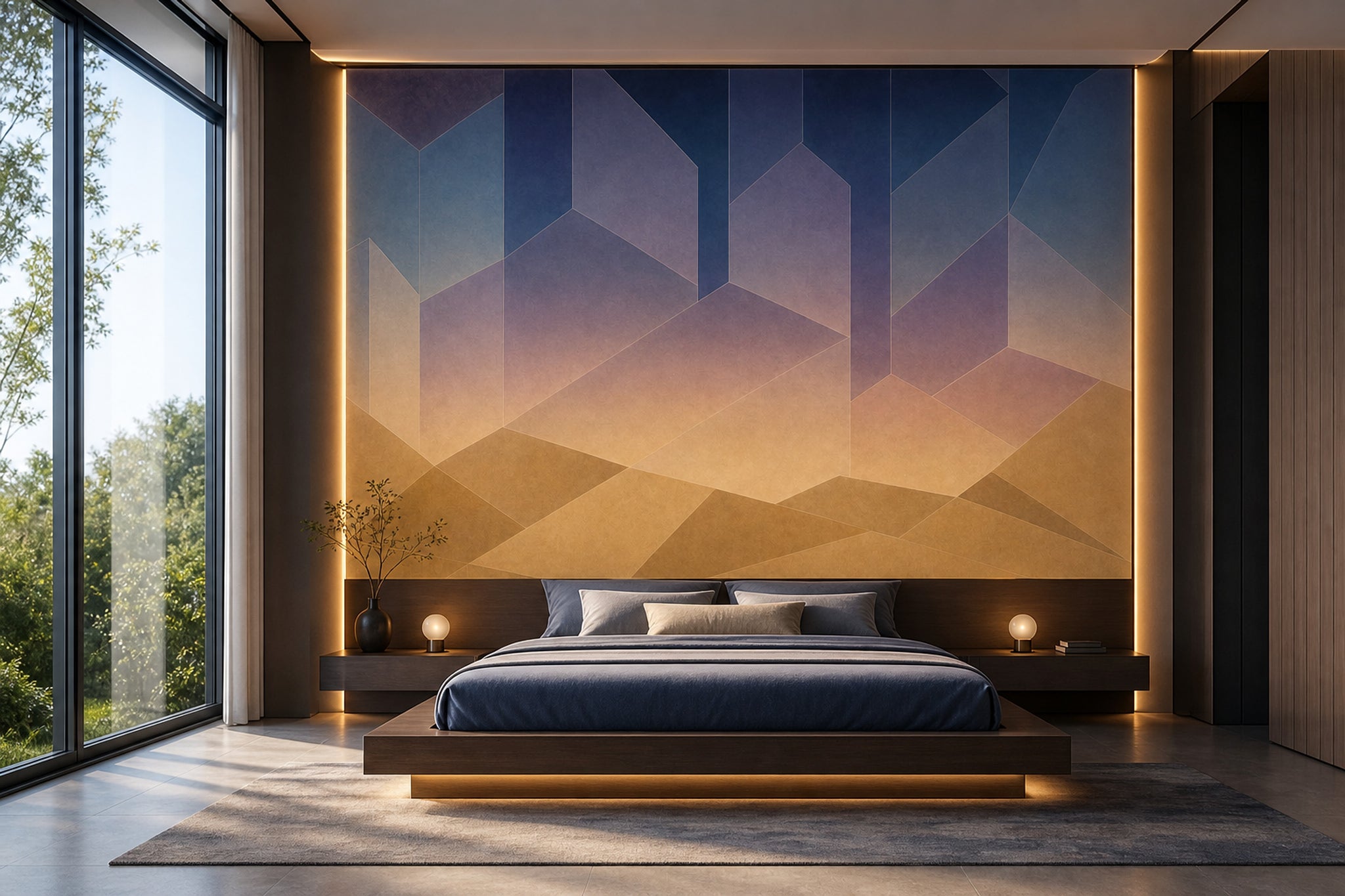 Abstract Geometric Wallpaper Faceted Polygons Removable Ombre Gradient Wall Decor