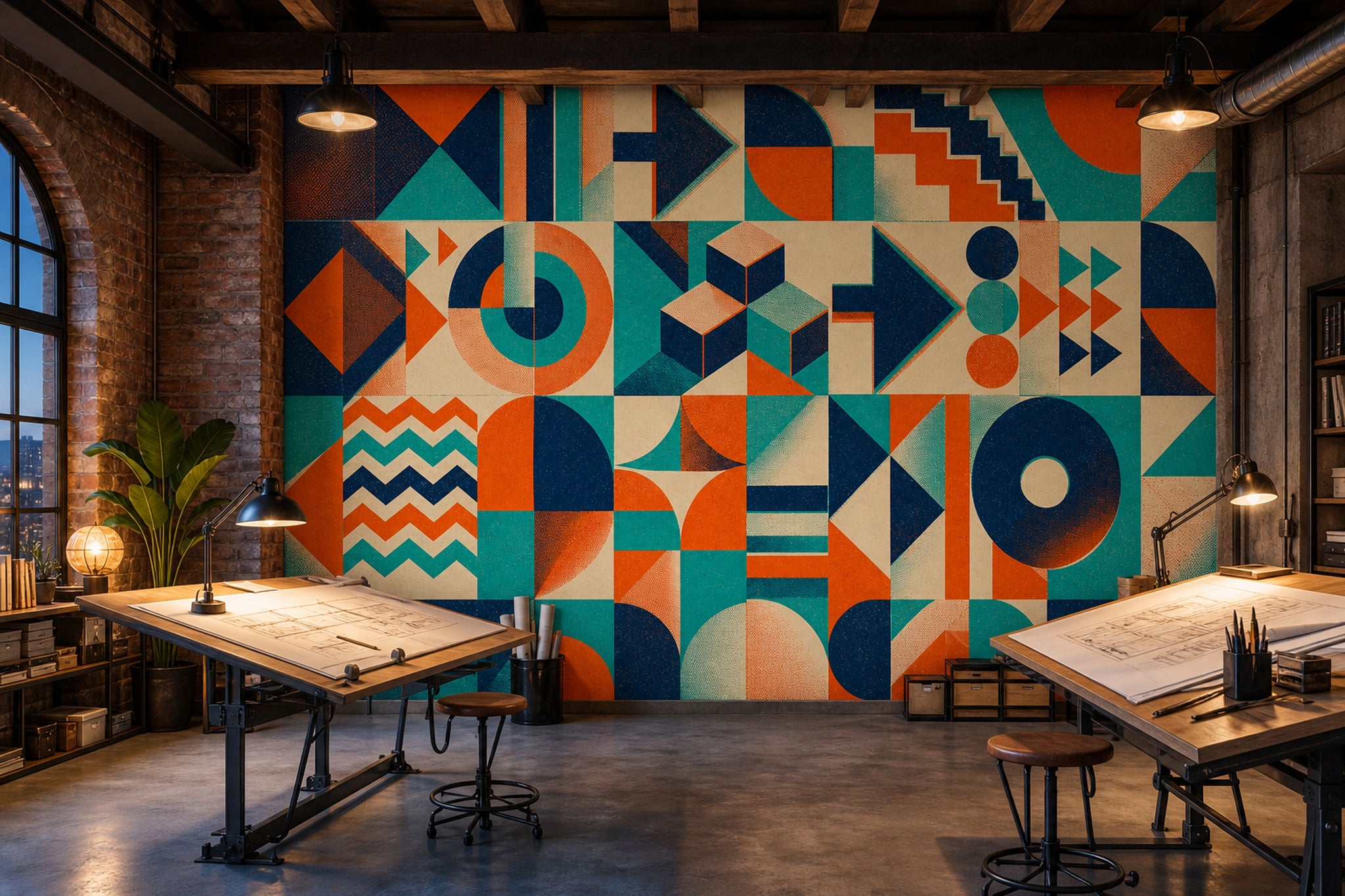 Mid-Century Modern Wallpaper Retro Geometric Wall Mural