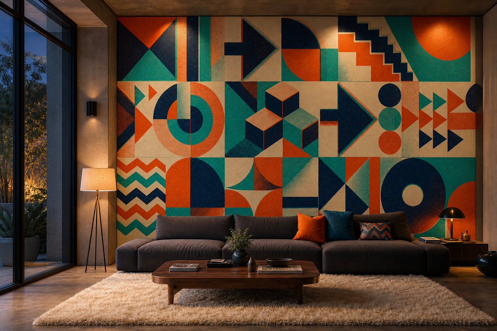 Mid-Century Modern Wallpaper Retro Geometric Wall Mural